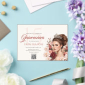Pink Blush Rose Elegant Quinceañera QR Code アクリル招待状 (インサイチュ (ウェディング))
