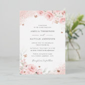 Pink Blush Rose Gold Butterfly Wedding   箔招待状 (立ち正面)