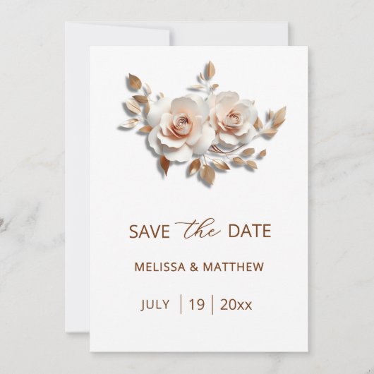 Pink Blush Rose Gold Roses  3D Flowers セーブザデート (正面)