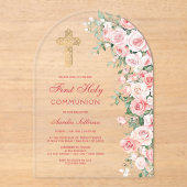 Pink Blush Roses Arch First Communion アクリル招待状 (正面)