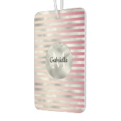 Pink Blush Silver Stripes Monogram カーエアーフレッシュナー (左)