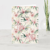 Pink Blush Stripes Orchid Sea Turtle Birthday カード (正面)