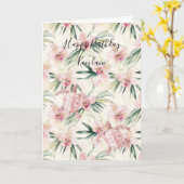 Pink Blush Stripes Orchid Sea Turtle Birthday カード (黄色い花)