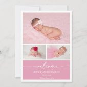Pink Blush Welcome Baby Photo Announcement Card 招待状 (正面)