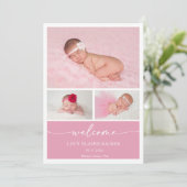 Pink Blush Welcome Baby Photo Announcement Card 招待状 (スタンド正面)