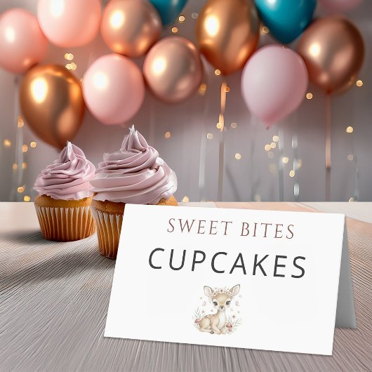 Pink Blush Woodland Deer Girl Baby Shower Cupcakes プレイスカード