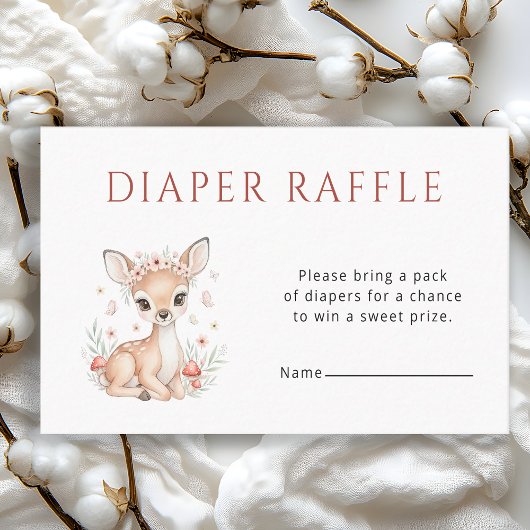 Pink Blush Woodland Deer Girl Diaper Raffle エンクロージャーカード
