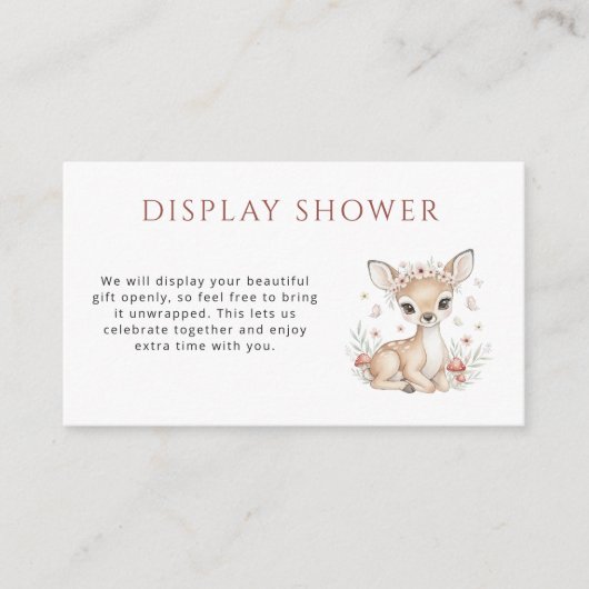 Pink Blush Woodland Deer Girl Display Shower エンクロージャーカード (正面)