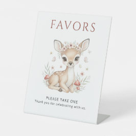 Pink Blush Woodland Deer Girl Favors Baby Shower 台座サイン