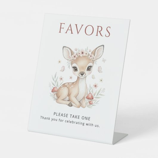 Pink Blush Woodland Deer Girl Favors Baby Shower  台座サイン (正面)