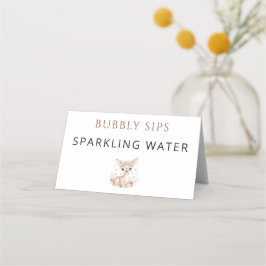 Pink Blush Woodland Deer Girl Sparkling Water プレイスカード