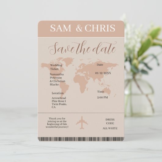Pink Boarding Pass Wedding Invitation Map シーズンカード (スタンド正面)