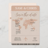 Pink Boarding Pass Wedding Invitation Map シーズンカード (正面/裏面)