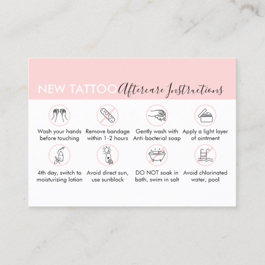 Pink Body Aftercare Instructions Tattoo Thank you 名刺 (裏面)