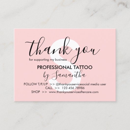 Pink Body Aftercare Instructions Tattoo Thank you 名刺 (正面)