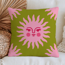 Pink Bohemian Sun Face on Green BOHO Chic Mystical