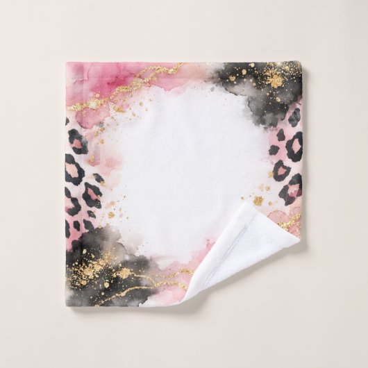 Pink Boho Animal Print, Gold Black Agate Gold Art バスタオルセット (ウォッシュタオル)