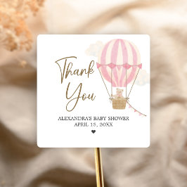 Pink Boho Bear Baby Shower  スクエアシール