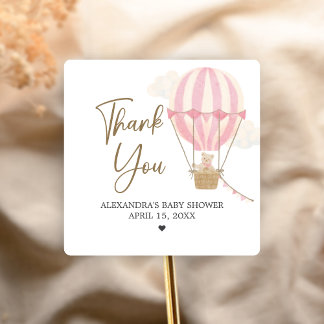 Pink Boho Bear Baby Shower  スクエアシール