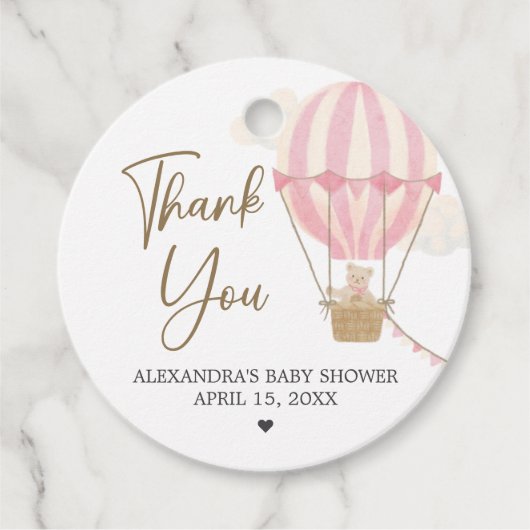 Pink Boho Bear Baby Shower  フェイバータグ (正面)