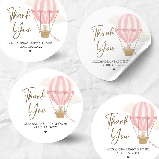 Pink Boho Bear Baby Shower  ラウンドシール