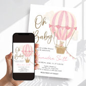 Pink Boho Bear Baby Shower  招待状