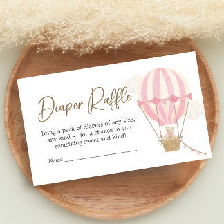 Pink Boho Bear Baby Shower Diaper Raffle エンクロージャーカード