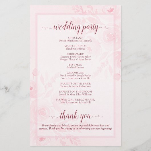 Pink Boho Chic Peonies Budget Wedding Program (裏面)
