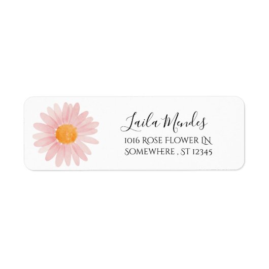 Pink Boho Daisy Birthday Party Return Address ラベル (正面)