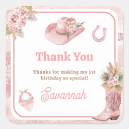 Pink Boho First Rodeo 1st Birthday スクエアシール