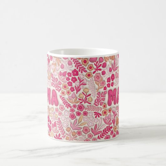 Pink Boho Floral Mama 3D Effect Pattern コーヒーマグカップ (中央)