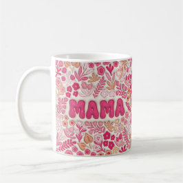 Pink Boho Floral Mama 3D Effect Pattern コーヒーマグカップ