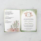 Pink Boho Floral Pampas Cactus QR Code Wedding 招待状 (内部)