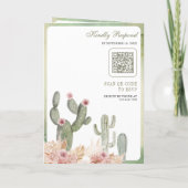 Pink Boho Floral Pampas Cactus QR Code Wedding 招待状 (裏面)