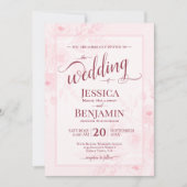 Pink Boho Floral Watercolor Stylish Script Wedding 招待状 (正面)