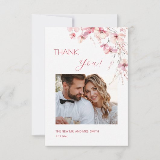 Pink Boho  Flowers Thank You Card サンキューカード (正面)