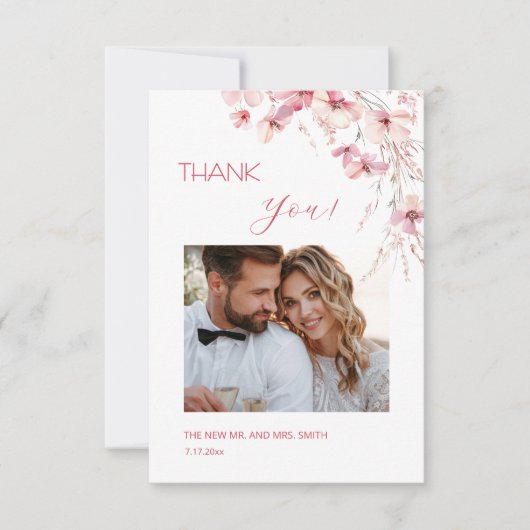 Pink Boho  Flowers Thank You Card サンキューカード (正面)