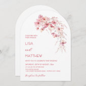 Pink Boho Flowers White Casual Wedding 招待状 (正面/裏面)