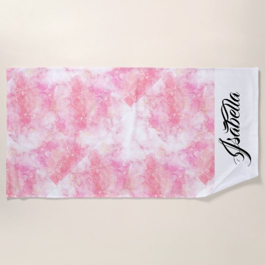 Pink Boho minimalist Ephemera ornament ビーチタオル (正面)
