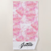 Pink Boho minimalist Ephemera ornament ビーチタオル (正面)