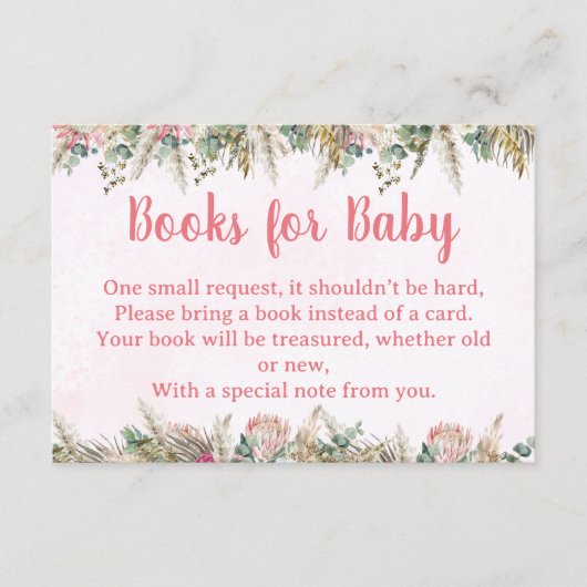 Pink Boho Pampas Grass Books for Baby Request Card エンクロージャーカード (正面)