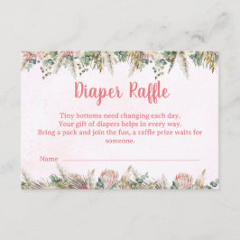 Pink Boho Pampas Grass Diaper Raffle Ticket エンクロージャーカード
