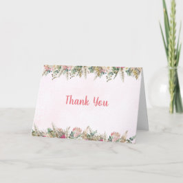 Pink Boho Pampas Grass Floral Folded Thank You サンキューカード
