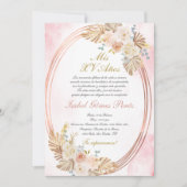 Pink boho Quinceanera invitation in Spanish 招待状 (正面)