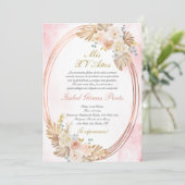 Pink boho Quinceanera invitation in Spanish 招待状 (スタンド正面)