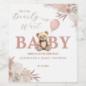 Pink Boho Teddy Bear Baby Shower ワインラベル (シングルラベル)
