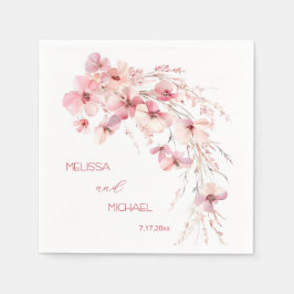 Pink Boho Watercolor Flowers Your Names Wedding スタンダードカクテルナプキン