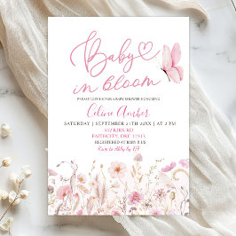 Pink Boho Wildflower Baby in Bloom Baby Shower 招待状