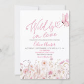 Pink Boho Wildflower Wildly in Love Bridal Shower 招待状 (正面)