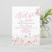 Pink Boho Wildflower Wildly in Love Bridal Shower 招待状 (スタンド正面)